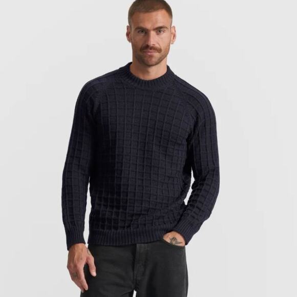 Son of a Tailor Check Knit Sweater Custom Black 3D Knit Merino Wool Classic - Picture 1 of 12